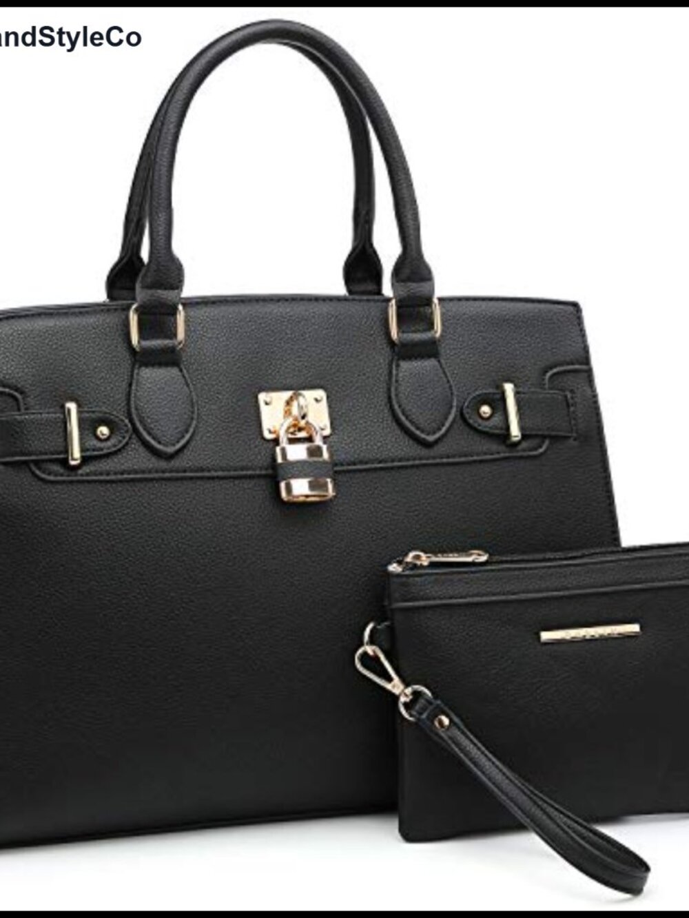Vegan Leather Satchel Shoulder Bag with Matching Clutch